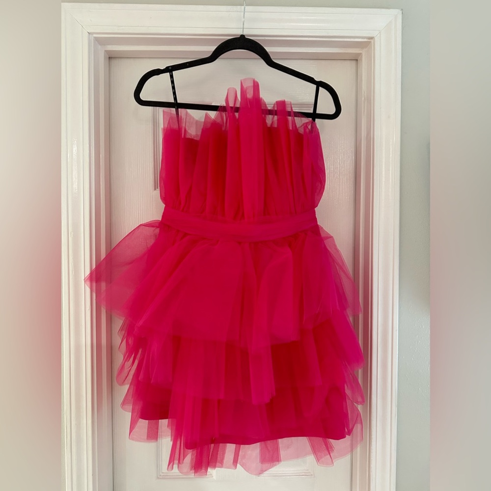 Bandeau ruffle dress tulle pink